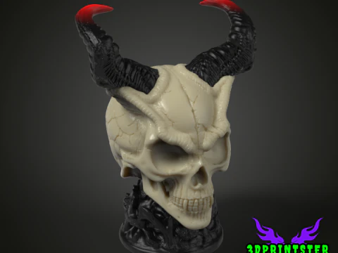 Demon Skull With Horns 3D Print Model