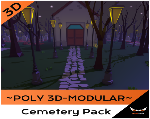 Poly3D 모듈형 묘지 팩 3D 모델 .c4d .max .obj .3ds .fbx .stl .blend