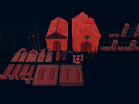 Paket Pemakaman Modular Toon3D Model 3D