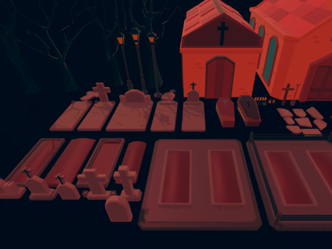 Paket Pemakaman Modular Toon3D Model 3D