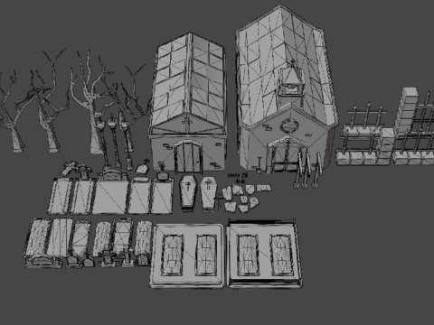 Paket Pemakaman Modular Toon3D Model 3D