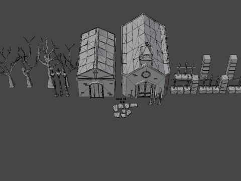 Paket Pemakaman Modular Toon3D Model 3D