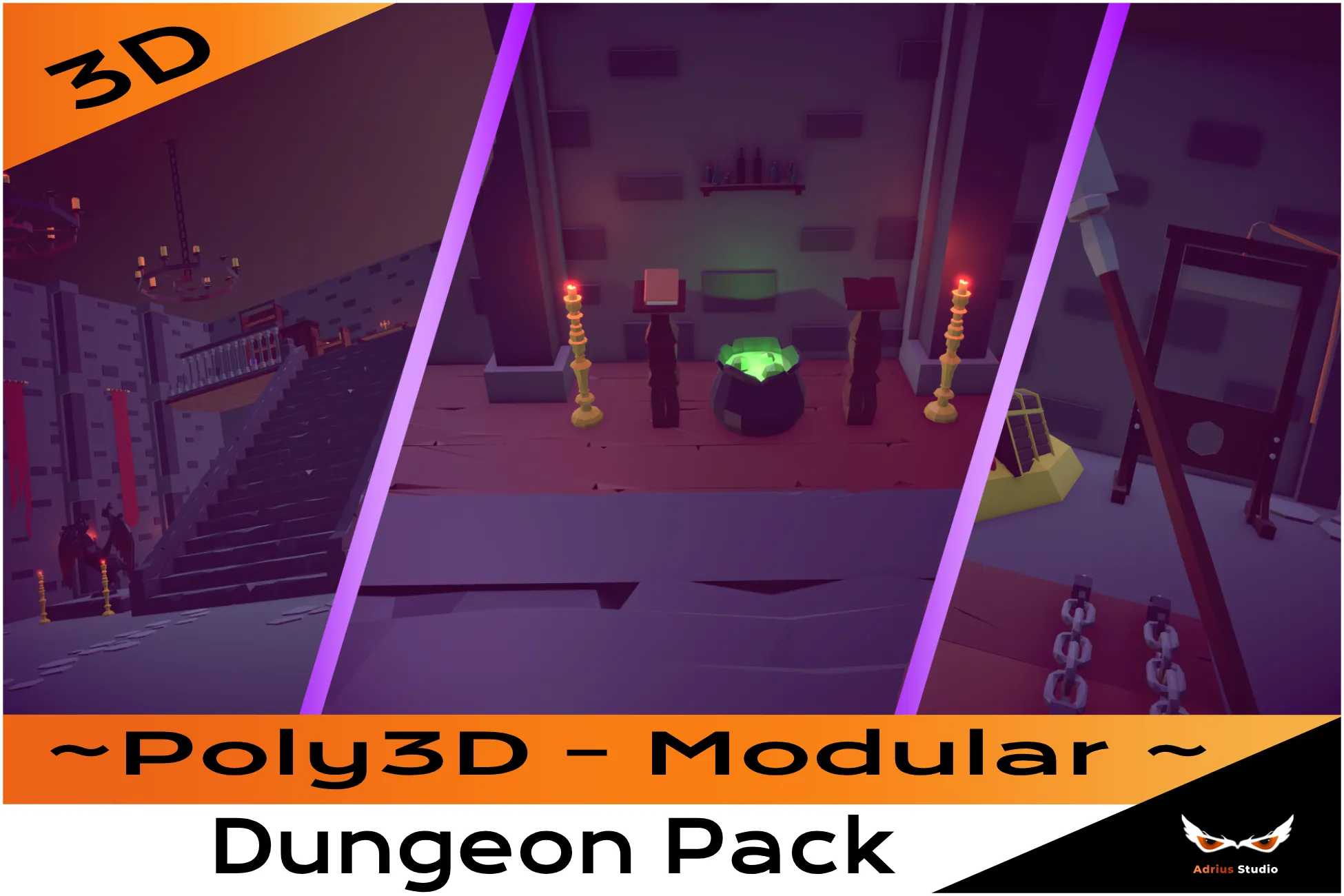 Poly3D - Modular Dungeon Pack 3D Model .c4d .max .obj .3ds .fbx .stl .blend 