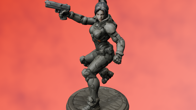 Cyber taktyczna wojowniczka dynamiczna poza figurka STL Model do druku 3D .c4d .max .obj .3ds .fbx .stl .blend