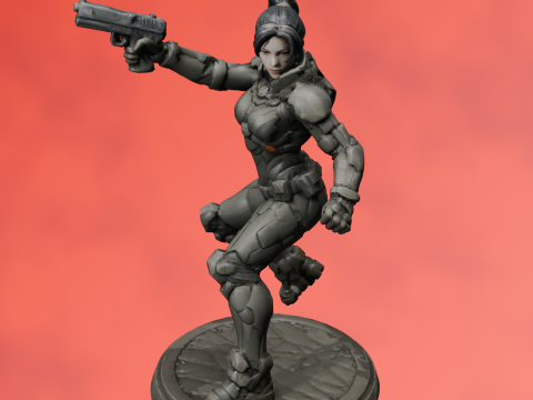 Cyber Tactical Female Warrior Dynamic Pose Action Figure STL 3D Принт Модель