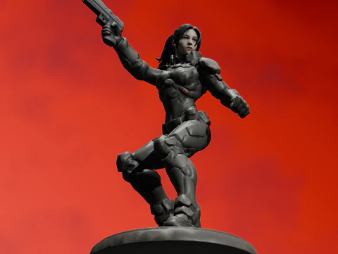 Cyber Tactical Female Warrior Dynamic Pose Action Figure STL 3D Print Model
