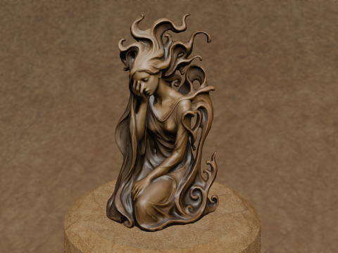 Eteryczna rzeźba 3D Fantasy Kobieta Smutek Model do druku 3D