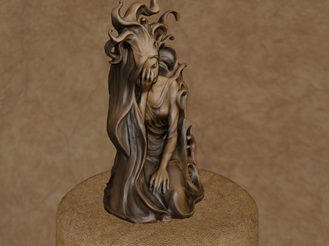 Patung Wanita Fantasi 3D Kesedihan Halus Model Cetak 3D