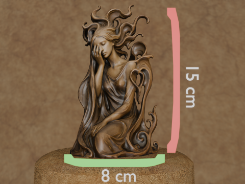 Patung Wanita Fantasi 3D Kesedihan Halus Model Cetak 3D