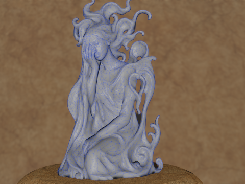 Patung Wanita Fantasi 3D Kesedihan Halus Model Cetak 3D