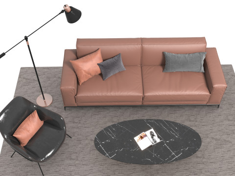 Leather sofa set01 3D Model