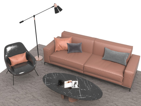 Leather sofa set01 3D Model
