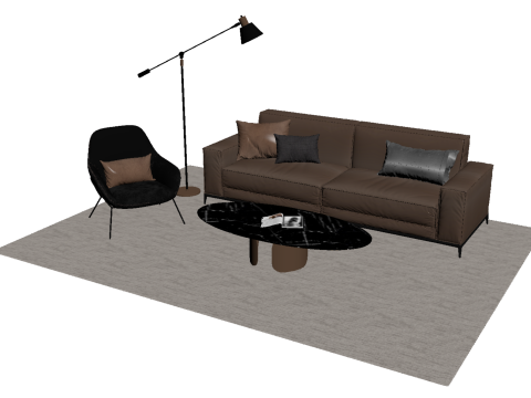 Leather sofa set01 3D Model