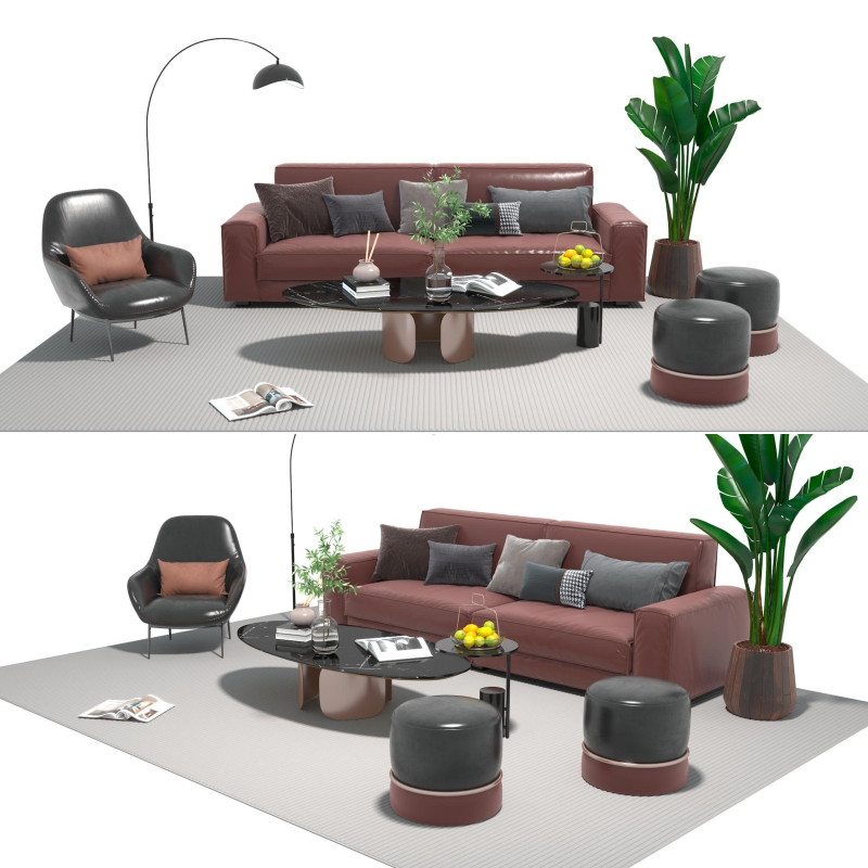 가죽 소파 세트 01 3D 모델 .c4d .max .obj .3ds .fbx .stl .blend 