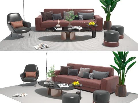 Conjunto de sofá de couro 01 Modelo 3D