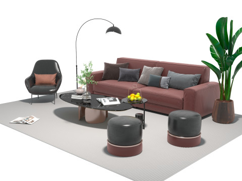가죽 소파 세트 01 3D 모델