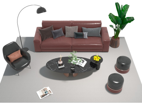 가죽 소파 세트 01 3D 모델