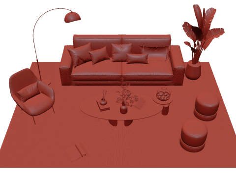 가죽 소파 세트 01 3D 모델