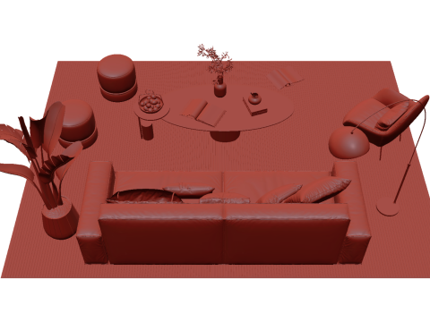 가죽 소파 세트 01 3D 모델