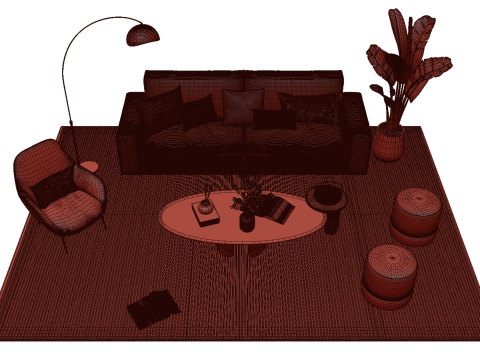 가죽 소파 세트 01 3D 모델