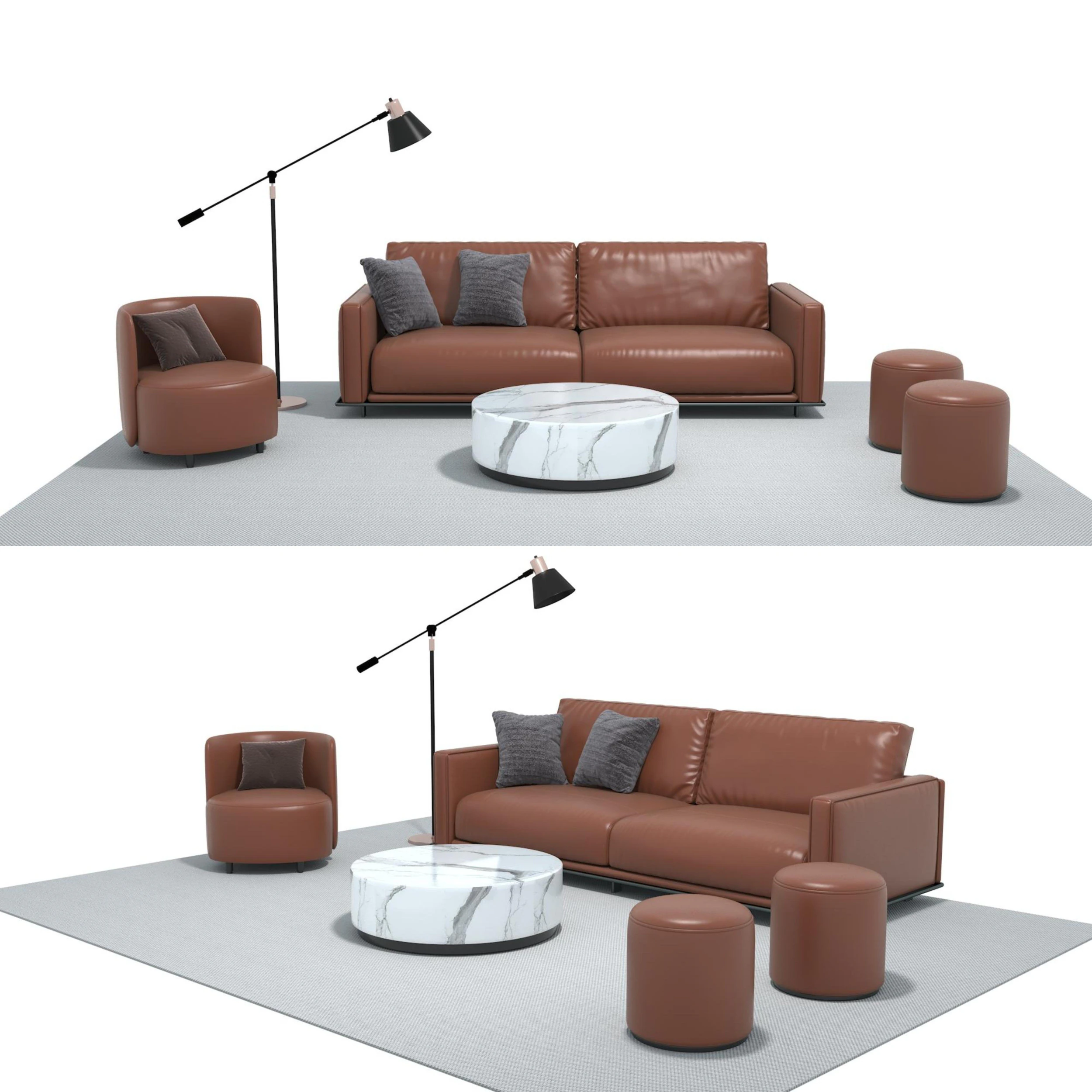 Leather sofa set 02 3D Model .c4d .max .obj .3ds .fbx .stl .blend 