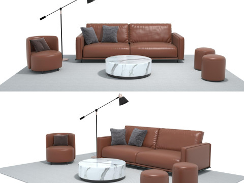 Set sofa kulit 02 Model 3D