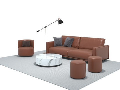 Set sofa kulit 02 Model 3D