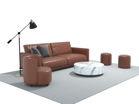 Set sofa kulit 02 Model 3D