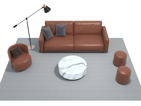 Set sofa kulit 02 Model 3D