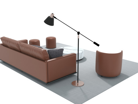 Set sofa kulit 02 Model 3D
