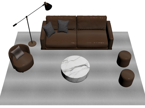 Set sofa kulit 02 Model 3D