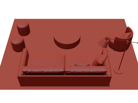 Set sofa kulit 02 Model 3D