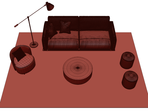 Set sofa kulit 02 Model 3D