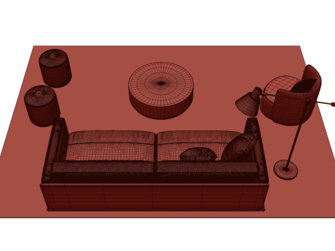 Set sofa kulit 02 Model 3D