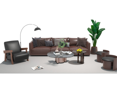 Set sofa kulit 03 Model 3D