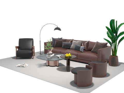 Set sofa kulit 03 Model 3D