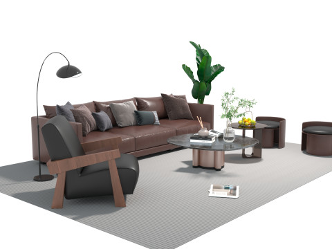 Set sofa kulit 03 Model 3D