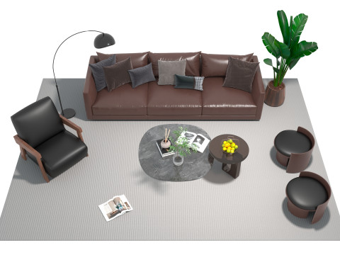 Set sofa kulit 03 Model 3D