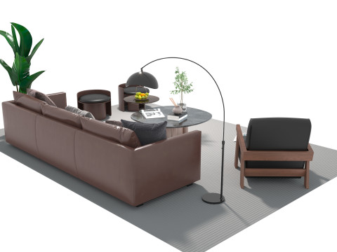 Set sofa kulit 03 Model 3D