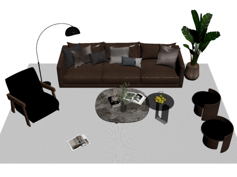 Set sofa kulit 03 Model 3D