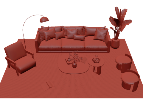Set sofa kulit 03 Model 3D
