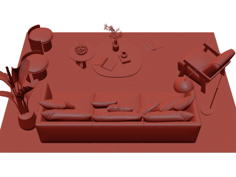 Set sofa kulit 03 Model 3D