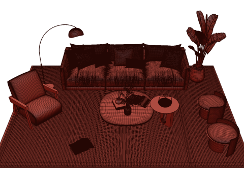 Set sofa kulit 03 Model 3D