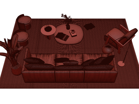 Set sofa kulit 03 Model 3D