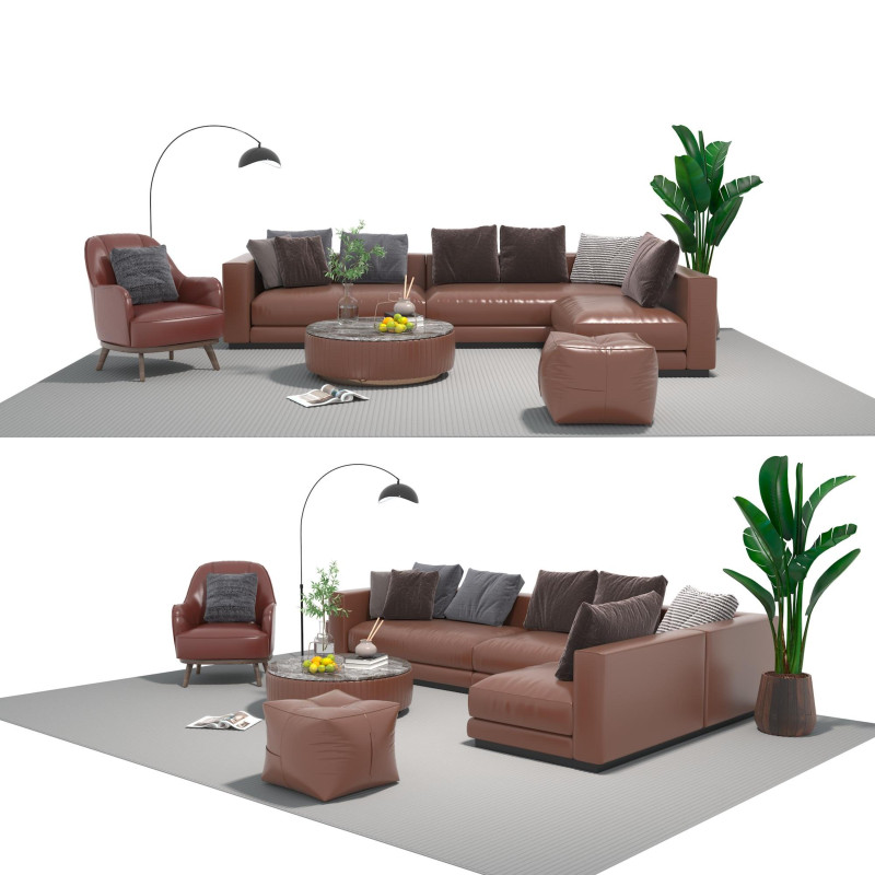 Set sofa kulit 04 Model 3D .c4d .max .obj .3ds .fbx .stl .blend 