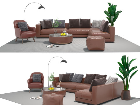 Set sofa kulit 04 Model 3D