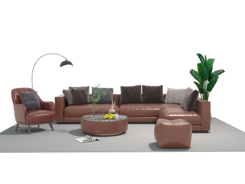Set sofa kulit 04 Model 3D
