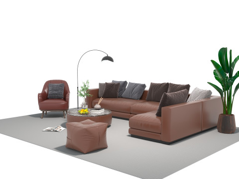 Set sofa kulit 04 Model 3D