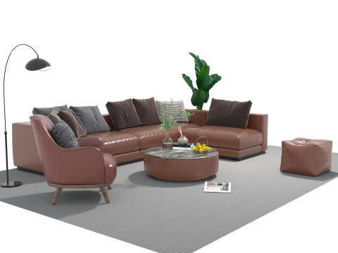 Set sofa kulit 04 Model 3D