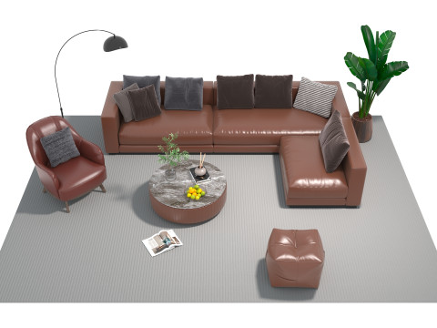 Set sofa kulit 04 Model 3D